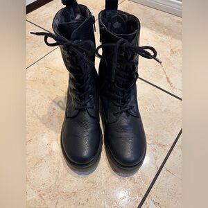 Black Lace-Up leather Ankle Boots